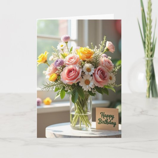 Carte de Vase Florale Joyeux Anniversaire (Devant)