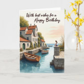 Carte de village côtier pour anniversaire douce (Fleur jaune)