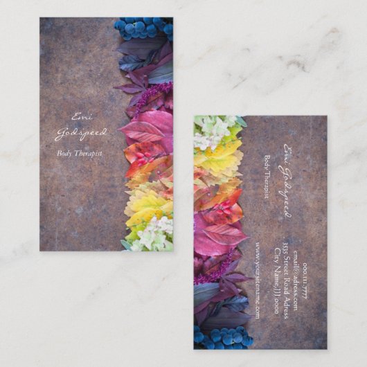 CARTE DE VISITE カラフルな葉や花のおしゃれな名刺 (Devant / Derrière)