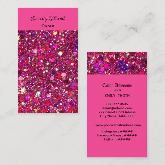 CARTE DE VISITE キラキラ　ピンクのきらめくデザイン (Devant / Derrière)