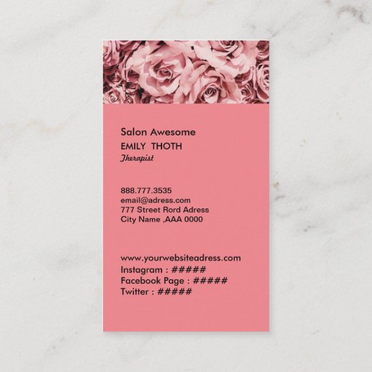 CARTE DE VISITE クラシカルなピンク色のバラ (Dos)