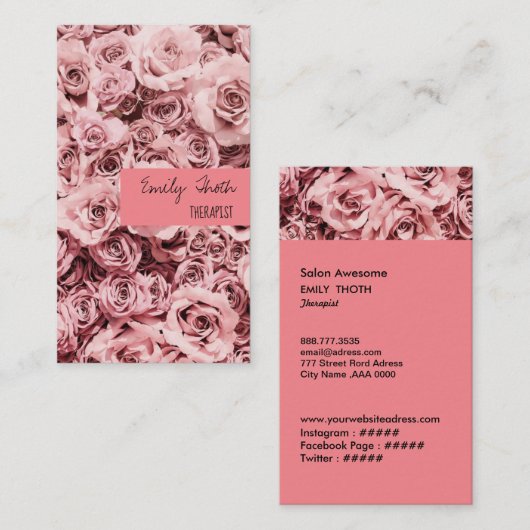 CARTE DE VISITE クラシカルなピンク色のバラ (Devant / Derrière)