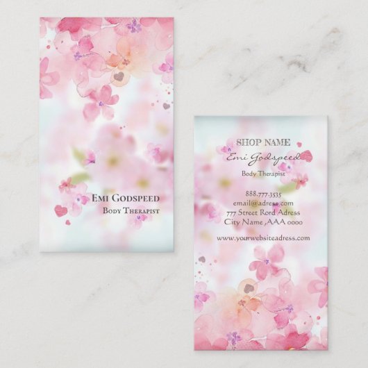 CARTE DE VISITE ピンクの桜の花びらが舞うオシャレな名刺  (Devant / Derrière)