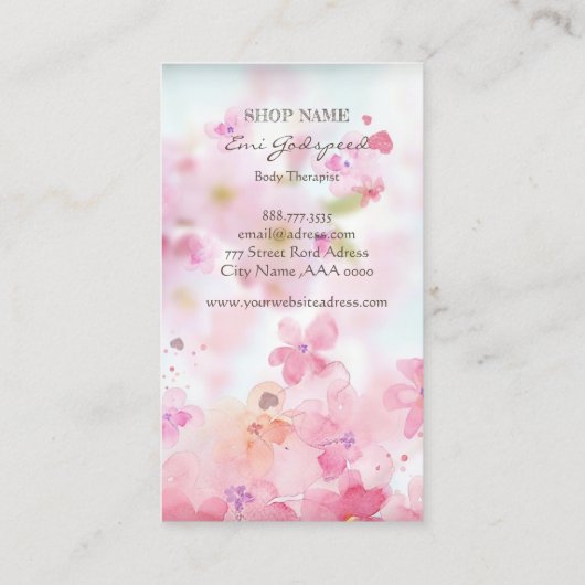 CARTE DE VISITE ピンクの桜の花びらが舞うオシャレな名刺  (Dos)