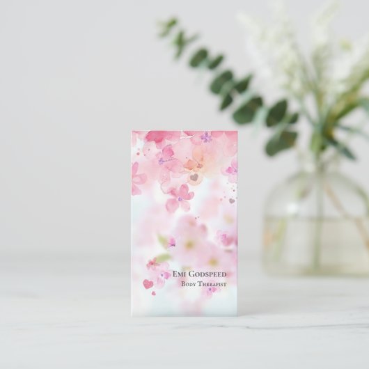 CARTE DE VISITE ピンクの桜の花びらが舞うオシャレな名刺  (Debout devant)