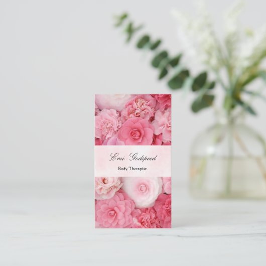 CARTE DE VISITE ピンクの花のかわいい名刺 (Debout devant)