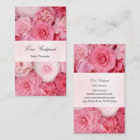 CARTE DE VISITE ピンクの花のかわいい名刺 (Devant / Derrière)