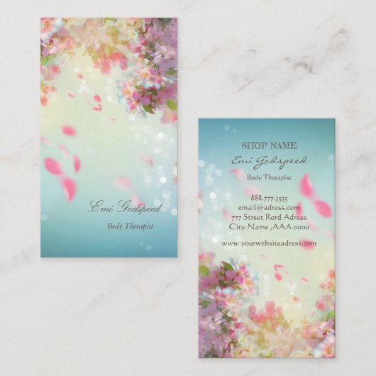 CARTE DE VISITE ピンクの花びらが舞うオシャレな名刺 (Devant / Derrière)