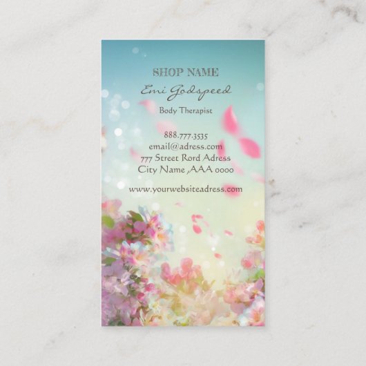 CARTE DE VISITE ピンクの花びらが舞うオシャレな名刺 (Dos)