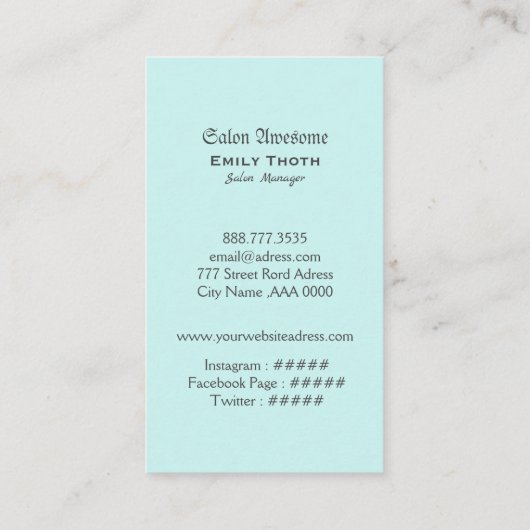 CARTE DE VISITE ブルーグリーンのウォーター水のデザイン (Dos)