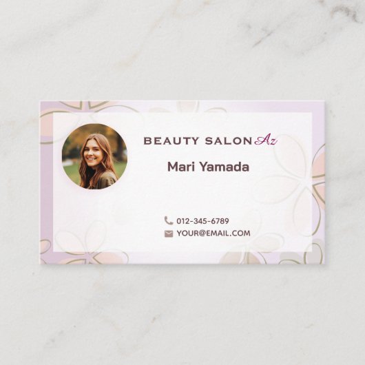 CARTE DE VISITE 写真入り 花柄 パープル ピンク 美しい サロン スクール 美容 名刺♡ (Devant)