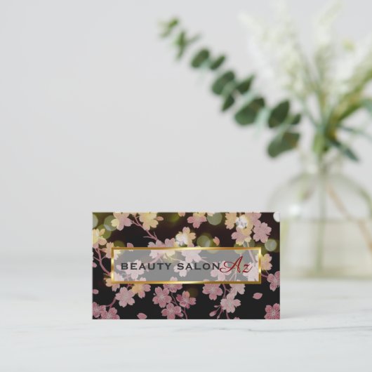 CARTE DE VISITE 桜とゴールド ブラック 美しい サロン スクール 美容 名刺♡ (Debout devant)