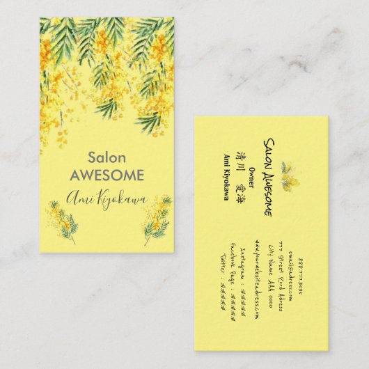 CARTE DE VISITE 華やかなミモザの花の (Devant / Derrière)