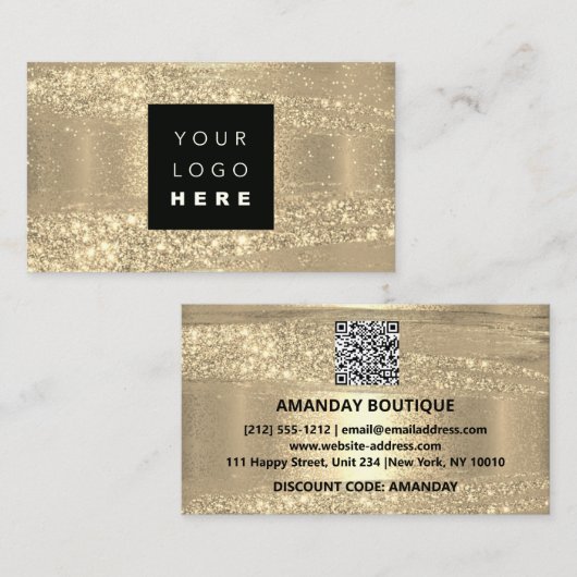Carte De Visite 100 Blocs de Parties scintillant d'or QRCODE perso (Devant / Derrière)
