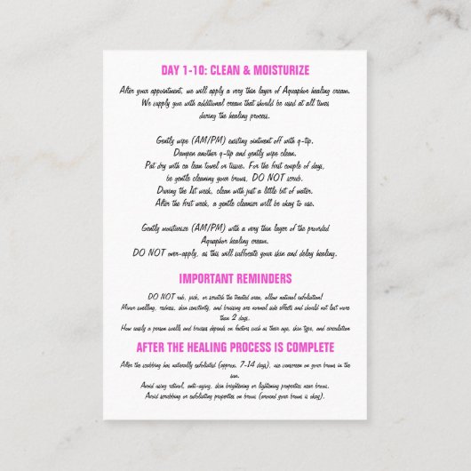 Carte De Visite 100 Brosse à sourcils Microbalding Étui (Dos)