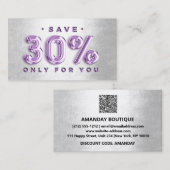 Carte De Visite 100 INSÉRER QRCODE 30%OFF Logo Balloon PurpleSilve (Devant / Derrière)