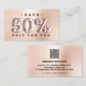 Carte De Visite 100 INSÉRER QRCODE 50%OFF ROSE Insérer des ballons (Devant / Derrière)