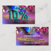Carte De Visite 100 Logo QRCODE 10%OFF Merci Holographe Turquoise (Devant / Derrière)