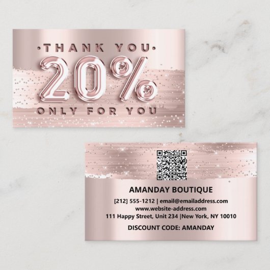 Carte De Visite 100 Logo QRCODE 20%OFF Code Rose Parties scintilla (Devant / Derrière)