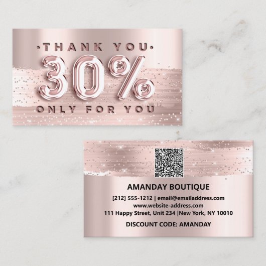 Carte De Visite 100 Logo QRCODE 30%OFF Code Rose Parties scintilla (Devant / Derrière)