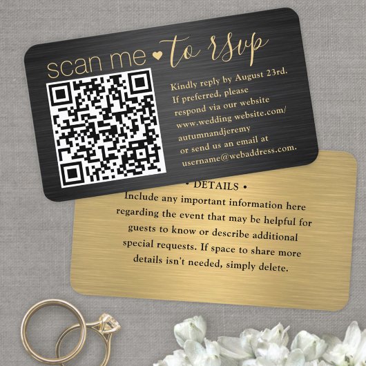 Carte De Visite 100 Pack me numérisation QR RSVP Mariage noir et o