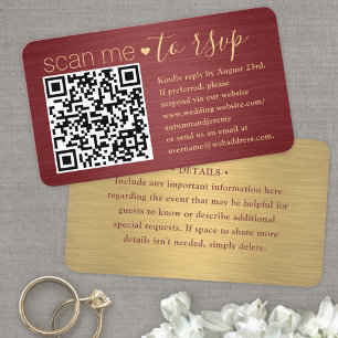 Carte De Visite 100 Pack Me Scan QR RSVP Burgundy & Gold Mariage