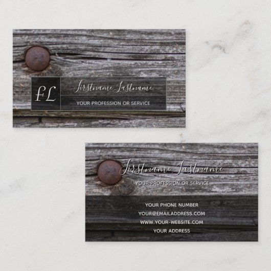 Carte De Visite 100% rustique naturel en bois bio monogramme busin (Devant / Derrière)