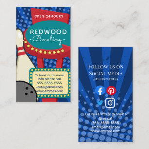 Carte De Visite 10 broches bowling rétro neon bowling alley
