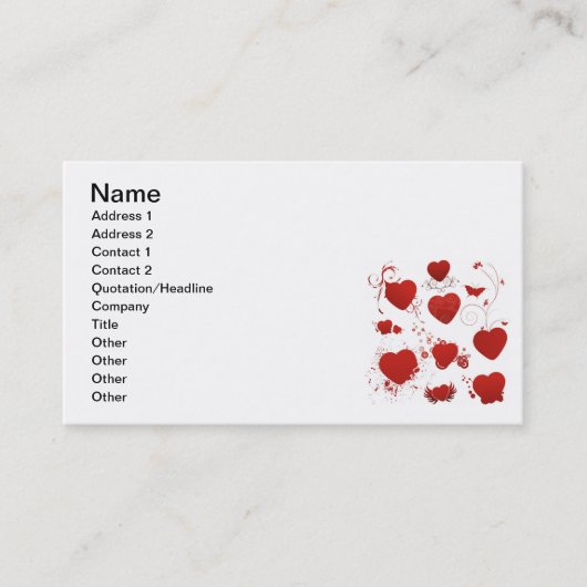 Carte De Visite 110 coeur rouge forme tourbillonne ailes papillons (Devant)