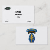 Carte De Visite 12e groupe des forces spéciales Vétérans de la SFG (Devant / Derrière)