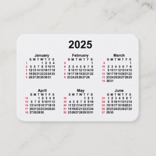 Carte De Visite 2025 Blanc 52 semaines Calendrier ISO par Janz