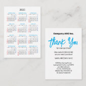 Carte De Visite 2025 Dimanche Calendrier Merci achat (Devant / Derrière)