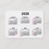 Carte De Visite 2026 Blanc 52 semaines Calendrier ISO par Janz (Devant)