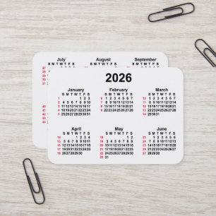 Carte De Visite 2026 Blanc 52 semaines Calendrier ISO par Janz