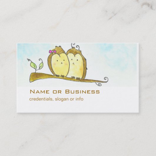 Carte De Visite 2 Chouettes brunes qui se mélangent Aquarelle (Devant)