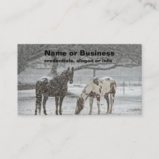 Carte De Visite 2 Horses Outside en hiver (Devant)
