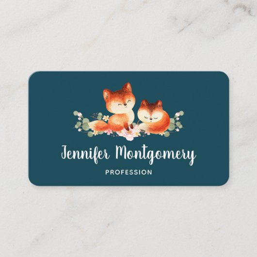 Carte De Visite 2 mignons Petits Renards Rouges Aquarelle Design (Devant)