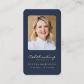 Carte De Visite 2 Photo Gold Script Funeral Blue Prayer Card (Devant)