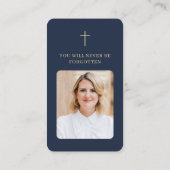 Carte De Visite 2 Photo Gold Script Funeral Blue Prayer Card (Dos)