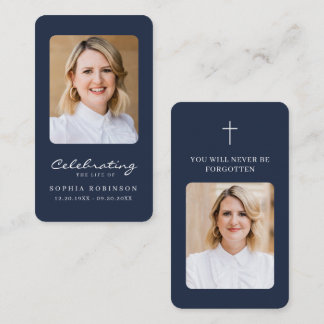 Carte De Visite 2 Photo Simple moderne Funeral Blue Prayer Card