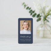 Carte De Visite 2 Photo Simple moderne Funeral Blue Prayer Card (Debout devant)