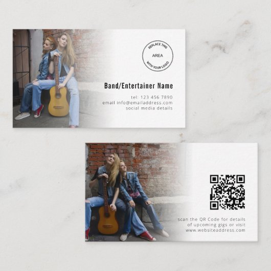 Carte De Visite 2 Photos Logo QR Code Band Entertainer (Devant / Derrière)