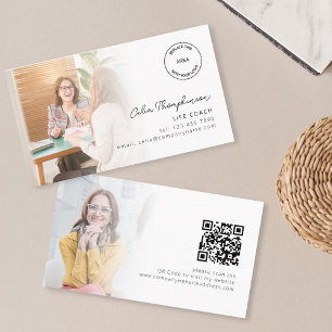 Carte De Visite 2 Photos Logo QR Code Life Coach