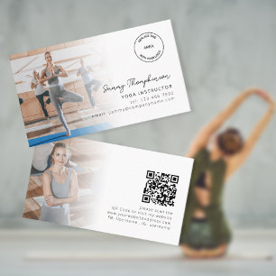 Carte De Visite 2 Photos Logo QR Code Yoga Instructor