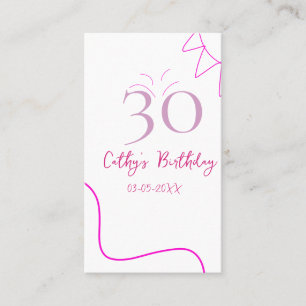 CARTE DE VISITE 30E ANNIVERSAIRE ROSE VIOLET PASTEL DESSINÉ RÉTRO