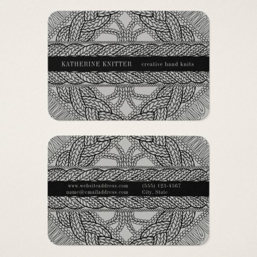 CARTE DE VISITE 3,5x2,5 TRICOT CÂBLÉ GRIS (Devant & derrière)
