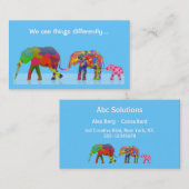 Carte De Visite 3 éléphants colorés marchant ensemble (Devant / Derrière)