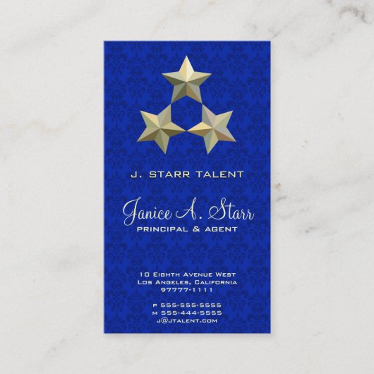 Carte De Visite 3 étoiles sur damas bleu (Devant)