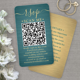 Carte De Visite 50 Cartons QR RSVP Bleu Vert et Or Enclosure de Ma