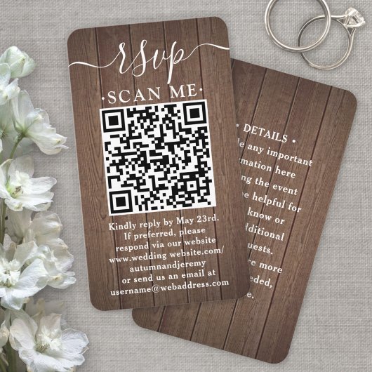 Carte De Visite 50 enveloppes en faux bois marron pour RSVP QR mar